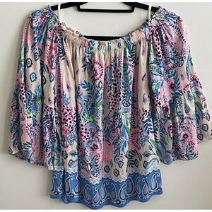 Lilly Pulitzer Nevie Top Off Shoulder Macadamia Haute Cature Women's Small NEW
